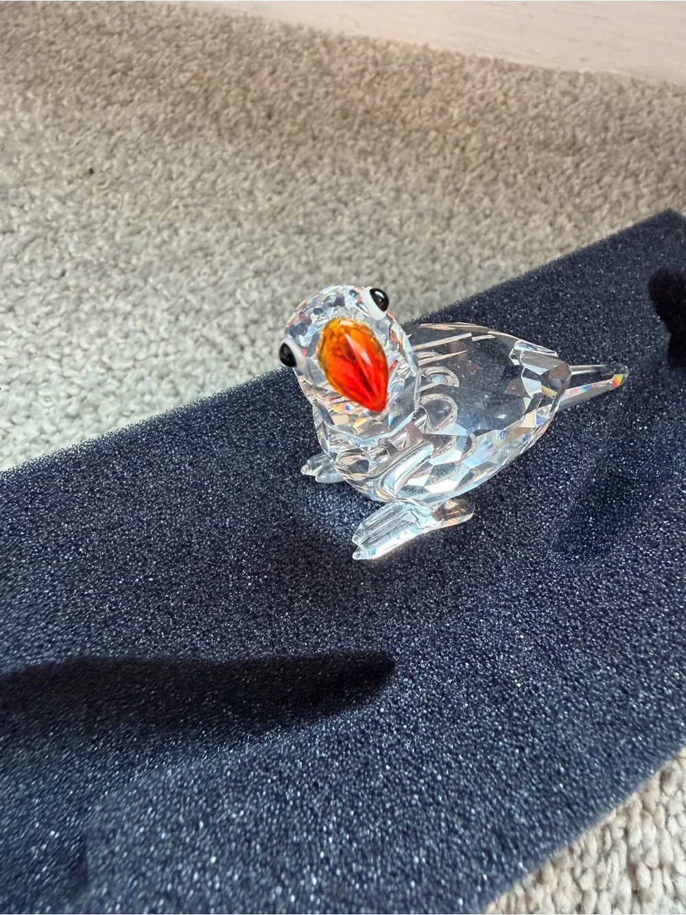 Swarovski Crystal Parrot Figurine with Orange Beak and Black Eyes